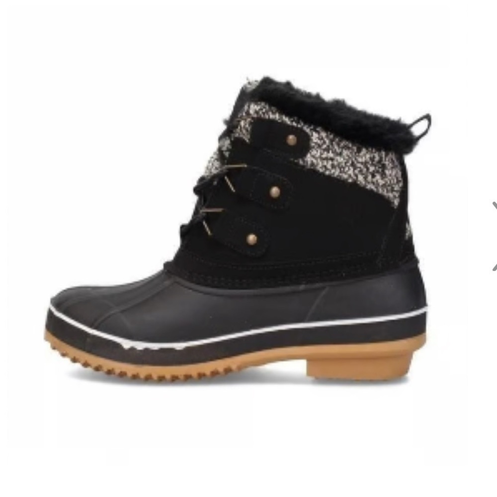 Khombu Waterproof Duck Boot With Knit Cuff and Faux Fur Lining Sz 6 Black/White - Picture 2 of 12